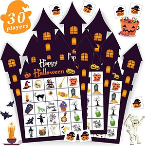 Halloween Bingo Game Cards for Kids Adults 30 Players Halloween Party Matching Game Set Castle Bingo Paper Game for Festival Trick or Treating Family Party Games Supplies Family Activity - Glow-Paradise