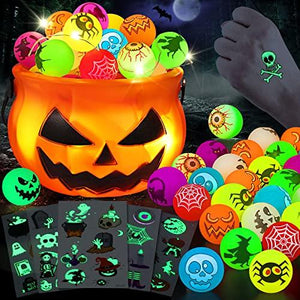 Halloween Party Favors Kids Toys 62Pcs Halloween Toys Glow In The Dark Party Supplies Bouncy Balls Toys for Kids Halloween Party Decorations Favor Bag Fillers Trick or Treating Goodies - Glow-Paradise