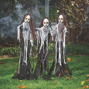 Light Up Halloween Outdoor Spooky Dolls - Set of 3 Yard Decorations - 5 Feet Tall - Glow-Paradise