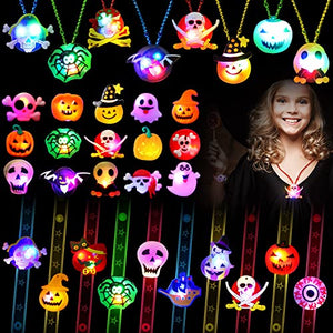 60 Pcs Halloween Party Favors Bulk LED Halloween Toys with Glow Necklaces Light up Bracelets LED Rings for Halloween Party Decorations Glow in The Dark Party Supplies Holiday Games Gift Bag Fillers - Glow-Paradise