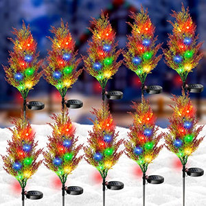 10 Pieces Christmas Solar Light Pine Xmas Solar Garden Stake Lights Decorations Outdoor Yard Multi-Color Flickering Lights for Patio Lawn Pathway Decorations, 31.1 Inches - Glow-Paradise