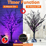 TURNMEON 2FT Prelit Halloween Black Tree Decor with Timer, 25 Spider & 24 Purple Lights Halloween Battery Operated Spooky Artificial Tree Halloween Indoor Tabletop Home Holiday Decoration - Glow-Paradise