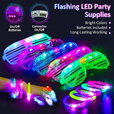 Light Up Birthday Halloween Party Supplies - 65 Pack Glow In The Dark Neon Disc LED Party Favors Toys for Adults Kids, 5 LED Flashing Glasses 5 Headbands 10 Bracelets 5 Necklaces 40 Finger Lights - Glow-Paradise