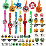 Halloween Party Favors for Kids - 54 Pack Light Up Halloween Toys Flash Rings Necklaces Bracelets Brooches LED Halloween Kids Toys Glow in the Dark Party Supplies for Halloween Decorations Party Games Gift - Glow-Paradise