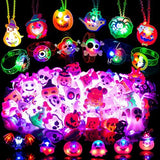 Halloween Party Favors for Kids - 42 PCS LED Halloween Light Up Toys including Necklaces Rings Bracelets Brooches,Glow in the Dark Halloween Decorations,Halloween Treats Non Candy Goodie Bag Fillers - Glow-Paradise