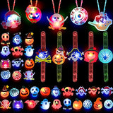 62 PCS Halloween Party Favors Toys for Kids Light Up Halloween Led Rings Necklaces Bracelets Brooch - Glow in the Dark Party Supplies Halloween Goodie Bag Fillers, Non Candy Halloween Treats Halloween Prizes for Kids - Glow-Paradise