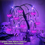 TURNMEON 24 Inch 32 LED Halloween Willow Tree Decorations with Timer DIY 8 Bats Purple Lights Battery Operated Artificial Black Spooky Tree Tabletop Indoor Home Party Holiday Halloween Decor - Glow-Paradise