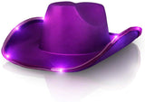 LED Light Up Shiny Satin Metallic Cowboy Hat (Purple Color, 1 Quantity Per Pack) - Glow-Paradise