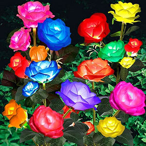 4 Pack Ostritec Solar Rose Flower Lights Outdoor Garden Decorations,20 Solar Roses 7-Color Changes,Waterproof Solar Flowers Stake Lights for Patio Pathway Lawn Party Wedding(Pink,Red,Yellow,Blue) - Glow-Paradise