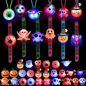 Mosoan Halloween Party Favors Toys for Kids 38 Pieces Halloween Led Light Up Ring Necklaces Bracelets Brooch - Light Up Halloween Toys Glow in the Dark Party Supplies Halloween Goodie Bag Fillers Halloween Prizes Game Toys - Glow-Paradise