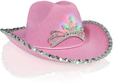 LED Pink Felt Cowboy Hat (Pink Color, 1 Quantity Per Pack) - Glow-Paradise