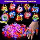 60PCS Halloween Party Favors for Kids, 50 LED Flash Rings & 10 Light Up Necklaces Fidget Toys Halloween Toys Gifts Ghost Pumpkin Glow in the Dark Party Supplies Halloween Treat Goodie Bag Fillers - Glow-Paradise
