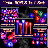 80 Pcs LED Halloween Party Favors for Kids Adults, Glow in the Dark Halloween Party Supplies Halloween Treats Goodies Bag 50 Flash Rings 6 Light up Spin Necklaces 6 Bracelets 6 Hair Lights 12 Brooches - Glow-Paradise