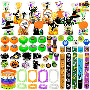 12 Pack Halloween Party Favor Halloween Prefilled Goody Bags with Gift Tag & Party Favors Including Halloween Stamps, Stickers, Vampire Teeth, Yo-yos, and Slap Bracelets for Kids Trick or Treat, Halloween Party Gift Prizes Halloween party favor - Glow-Paradise