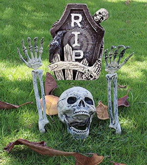 Scary Skull and Hands Skeleton, Realistic Skeleton Lawn Stakes Halloween Decorations Event Party Supplies, Halloween Graveyard Décor - Glow-Paradise