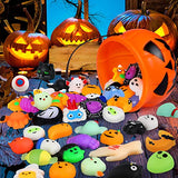 50PCS Halloween Mochi Squishy Toys with Halloween Pumpkin Bucket Halloween Party Favors Trick or Treat Goodie Bag Filler Halloween Decorations Kawaii Squishy Halloween Toys Gifts for Boy Girl Random - Glow-Paradise
