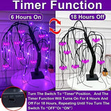 TURNMEON 24 Inch 32 LED Halloween Willow Tree Decorations with Timer DIY 8 Bats Purple Lights Battery Operated Artificial Black Spooky Tree Tabletop Indoor Home Party Holiday Halloween Decor - Glow-Paradise