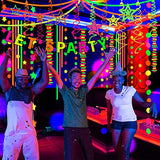 502 Feet Paper Neon Garland Streamers Let's Party Banner UV Black Lights Glow in The Dark Party Supplies Decorations Reactive Fluorescent Blacklight Party Wedding Birthday Neon Party Favors - Glow-Paradise