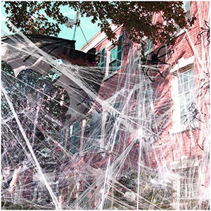 1400 sqft Halloween Spider Web Decorations, Super Stretch Fake Spider Webs, White Webbing Spooky Cobwebs Halloween Supplies for Halloween Party Decorations Bar Haunted House - Glow-Paradise