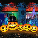 TURNMEON 8 Ft Long Halloween Inflatables 5 Pumpkins Lanterns, Lighted Pumpkin Ghosts Blow Ups with 6 Stake 2 Tether 1 Weight Bag Halloween Yard Decoration Outdoor Indoor Garden Lawn Home Holiday Party - Glow-Paradise