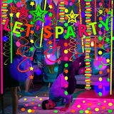 502 Feet Paper Neon Garland Streamers Let's Party Banner UV Black Lights Glow in The Dark Party Supplies Decorations Reactive Fluorescent Blacklight Party Wedding Birthday Neon Party Favors - Glow-Paradise