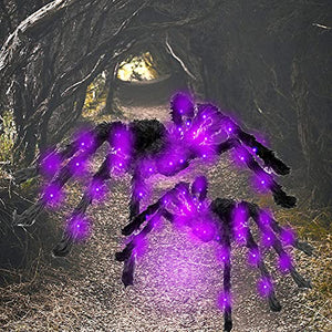BEIGUO 2 Pack Halloween Light up Spiders Giant Hairy Spider with Purple Lights for Halloween Decorations Outdoor,Indoor,Yard Halloween Party Decoration - Glow-Paradise