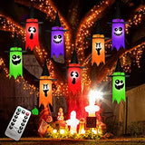 JOYIN 8 Pack 24" Halloween Light up Hanging Ghost with Remote Control, Halloween Light up Hanging Ghost Prop Decoration with Witch Black Hat for Halloween Trees, Patio, Bedroom, House Decorations - Glow-Paradise