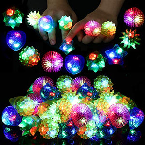 36 Pack LED Glow Rings Halloween Party Favors for Kids - Flashing Rings Glow in The Dark Party Supplies, LED Light Up Rings and Goody Bags - Glow-Paradise