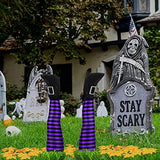 RUODON Halloween Witch Legs 13 Inches Upside Down Wicked Witch Legs Prop with Broomstick and Maple Leaves for Patio, Yard Witch Legs Decorations, Purple and Black - Glow-Paradise