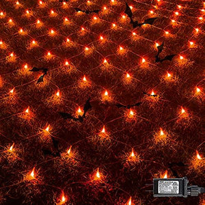 Funpeny Halloween 360 LED Net Lights, 9.8ft x 6.6ft 8 Modes Waterproof Connectable Halloween Decorations for Outdoor Garden Party Decor (Orange) - Glow-Paradise