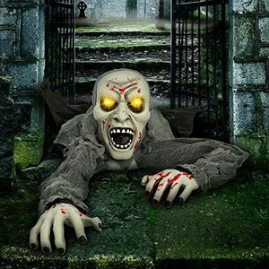 Halloween Light-Up Zombie Groundbreaker Animated with bloodstain and Creepy Sound for Halloween Outdoor, Lawn, Yard, Patio Decoration, Halloween Haunted House Decorations - Glow-Paradise