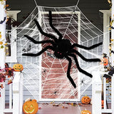 Outdoor Halloween Decorations Spider Web 5 FT Giant Spider + Diameter of 11.8 FT Circular Spider Web + 60g Spider Web + 6 Tiny Spiders - Glow-Paradise