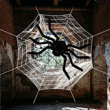 Outdoor Halloween Decorations Spider Web 5 FT Giant Spider + Diameter of 11.8 FT Circular Spider Web + 60g Spider Web + 6 Tiny Spiders - Glow-Paradise