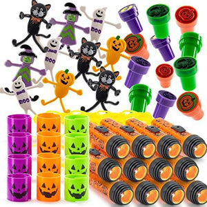 FAVONIR™ Halloween Party Favor Supplies Stuffers 48 PCs Goody Bag Assortment, Flash Lights Self-Ink Stampers, Bendable Characters, Magic Springs. Kids Trick Treat Toys. Reward Prizes, Carnival Events - Glow-Paradise