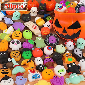 50PCS Halloween Mochi Squishy Toys with Halloween Pumpkin Bucket Halloween Party Favors Trick or Treat Goodie Bag Filler Halloween Decorations Kawaii Squishy Halloween Toys Gifts for Boy Girl Random - Glow-Paradise