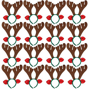 16 pcs - Christmas Reindeer Antlers Headband Deer for Holiday Kid's Party Favors - Glow-Paradise