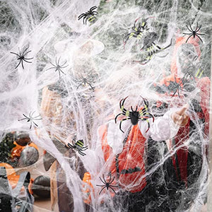 Berenlu 1100 Sqft Spider Web Decoration, Super Stretchy Halloween Spider Web with 65 Extra Fake Spiders, Halloween Decoration, Creepy Halloween Party Indoor Decoration, Halloween Outdoor Decoration - Glow-Paradise