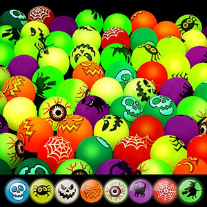 40 Glow in The Dark Bouncing Balls,8 Halloween Theme Designs, Halloween Party Favor Supplies, Trick or Treating Goodie Bag Filler, School Classroom Game Rewards, Halloween Miniatures (with Pouch Bag) - Glow-Paradise