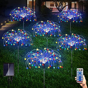 6 Pack Solar Garden Lights, Firework Lights, Solar Lights Decorative, 8 Lighting Modes with Remote 120 LED Twinkling Waterproof Landscape Outdoor Decor, for Pathway Backyard Walkway Patio(Colorful) - Glow-Paradise
