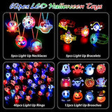 62 PCS Halloween Party Favors Toys for Kids Light Up Halloween Led Rings Necklaces Bracelets Brooch - Glow in the Dark Party Supplies Halloween Goodie Bag Fillers, Non Candy Halloween Treats Halloween Prizes for Kids - Glow-Paradise