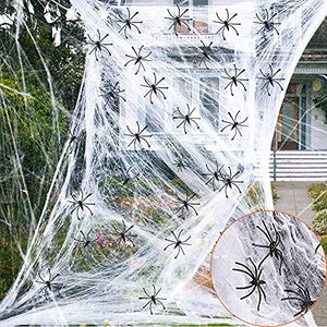 1000 Sqft Halloween Spider Web Decorations With 100 Fake Spiders Spooky Spider Webbing Halloween Decorations Indoor Outdoor Party Yard Decor Supplies For Bar Haunted House - Glow-Paradise