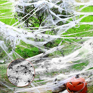 1000 Sqft Halloween Spider Web Decorations with 100 Fake Spiders, Super Stretch Spider Webs Cobwebs Decor, Haunted House Yard Creepy Scene Props Indoor Outdoor Decor and Halloween Party Supplies - Glow-Paradise