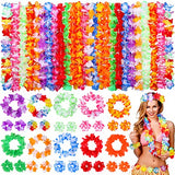 70 Counts Hawaiian Leis Bulk Luau Party Decorations Hawaiian Tropical Party Favors Lei for Adults Kids Hawaii Silk Flower Leis Necklaces Headbands Wristbands Hawaiian Luau Party Supplies Floral Leis - Glow-Paradise