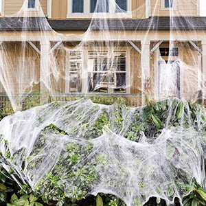 1400 sqft Halloween Spider Webs Decorations with 150 Extra Fake Spiders, Super Stretchy Cobwebs for Halloween decor Indoor and Outdoor - Glow-Paradise