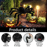Outdoor Halloween Decorations Spider Web 5 FT Giant Spider + Diameter of 11.8 FT Circular Spider Web + 60g Spider Web + 6 Tiny Spiders - Glow-Paradise
