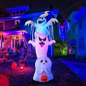 Goosh 10 FT High Halloween Inflatable Overlap Ghost Blow Up Yard Decoration Clearance with LED Lights Built-in for Holiday/Party/Yard/Garden - Glow-Paradise