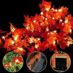 3 Pack Fall Decor Fall Garland Fall Decoration for Home, Enlarged Maple Leaves Halloween Lights, 30 Ft 60 LED Waterproof Battery Operated Lights Fall Thanksgiving Halloween Decorations Indoor Outdoor - Glow-Paradise