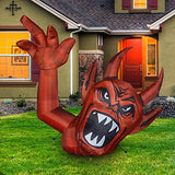 GOOSH 5 Foot Length Halloween Inflatables Halloween Red Devil Raise Hands with Build-in LED Light Blow Up Inflatables for Halloween Party Indoor Outdoor Tree Yard Garden Lawn Decorations - Glow-Paradise