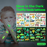 Luminous Temporary Tattoos for Kids, 224pcs Mixed Style Patterns Fake Funny Cute Waterproof Cartoon Tattoo with Mermaid, Pirate, Insect, Traffic Car for Kids Boys Girls Party Supplies Favor (20 Sheets) - Glow-Paradise