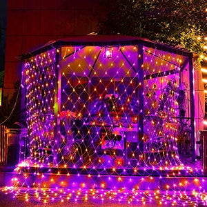 Funpeny Halloween 360 LED Net Lights, 12ft x 5ft 8 Modes Waterproof Connectable Halloween Decorations for Outdoor Garden Party Decor (Purple Orange) - Glow-Paradise